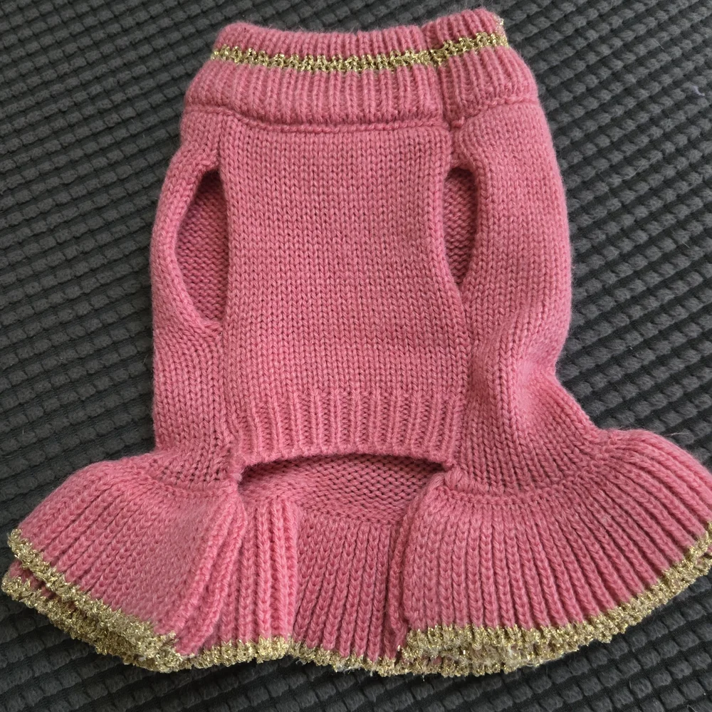 Pink Dog Sweater with Gold Trim and Bow - Picture 2 of 3
